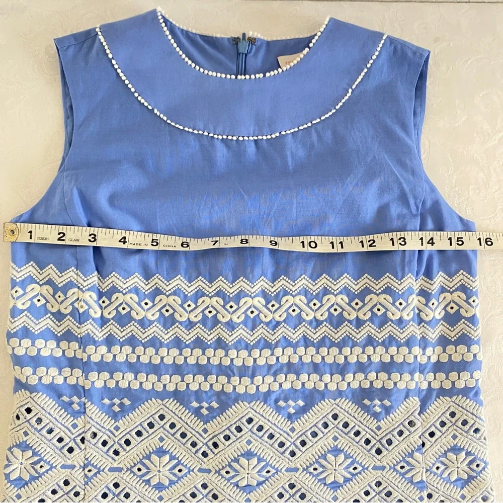 Tory Burch blue white embroidery top